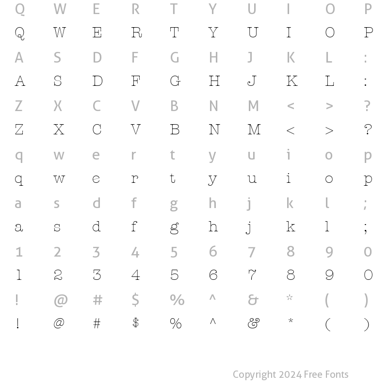 Character Map of AmericanTypewriter LightA