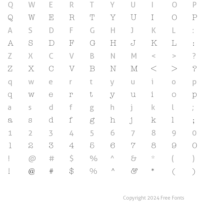 Character Map of AmericanTypewriterBQ Light Regular