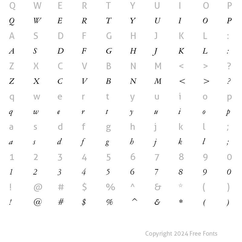 Character Map of AmeriGarmnd BT Italic