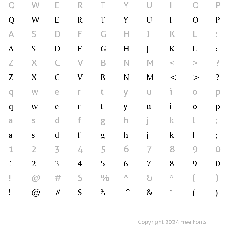 Character Map of Amerigo GX BT Roman