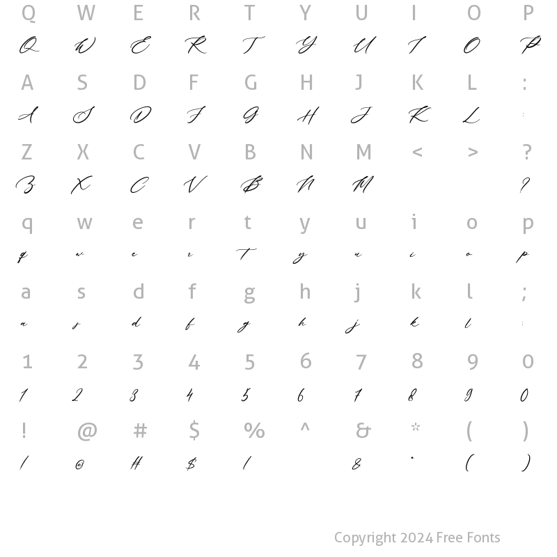 Character Map of Amestaya Regular