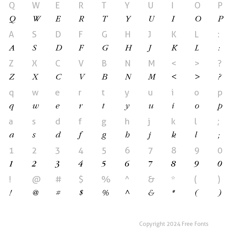 Character Map of Amethyst Lite Italic Italic