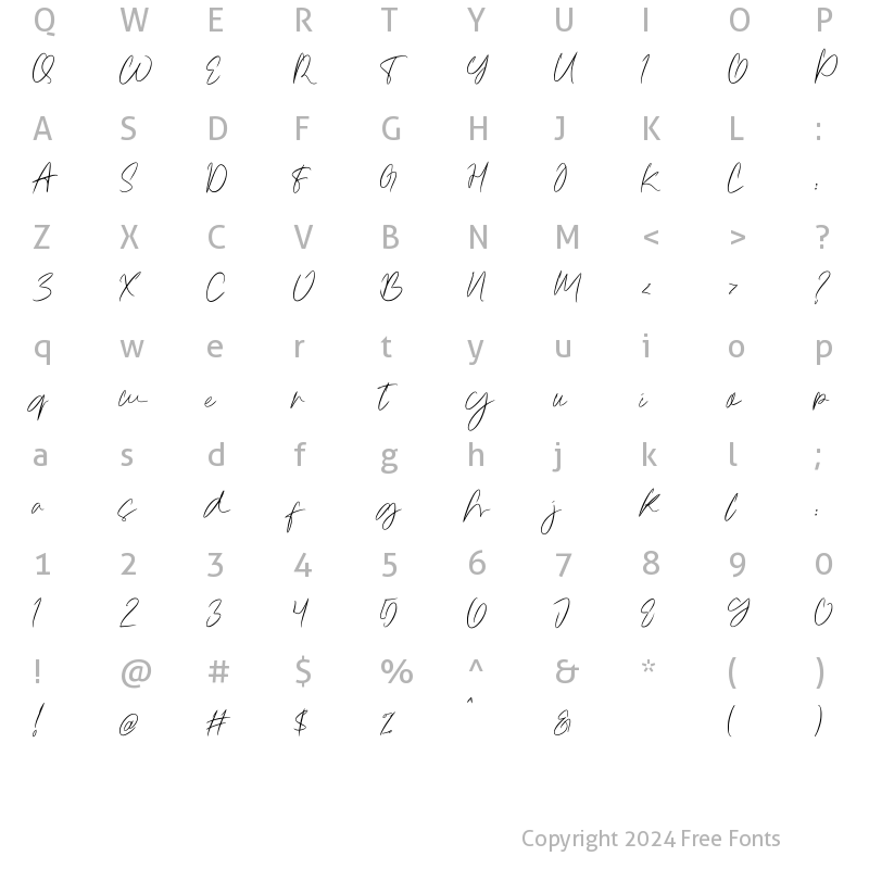 Character Map of Amettasignature Regular