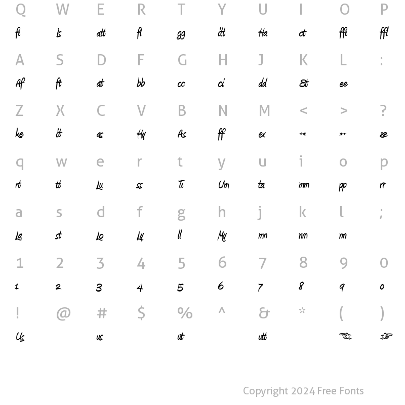 Character Map of Amienne Ligatures Bold