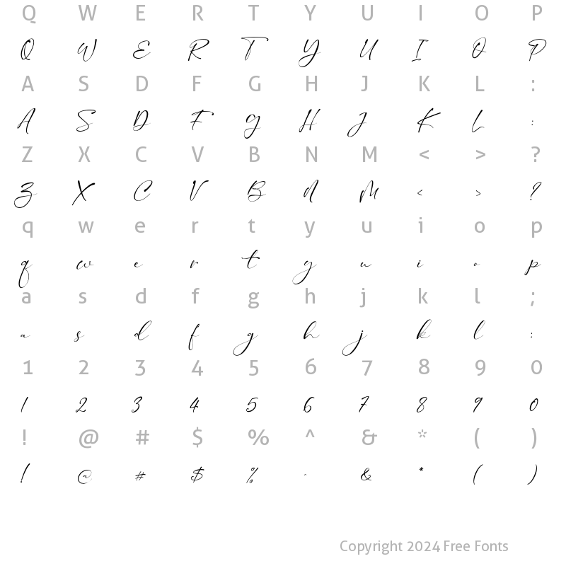 Character Map of Amileth Regular