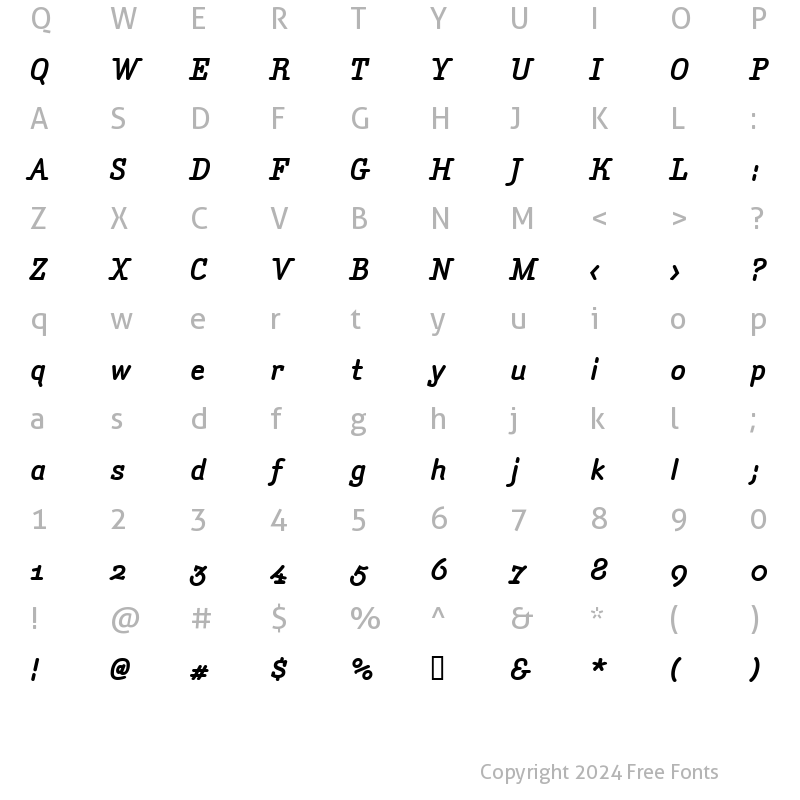 Character Map of AmintaBoldItalic Regular