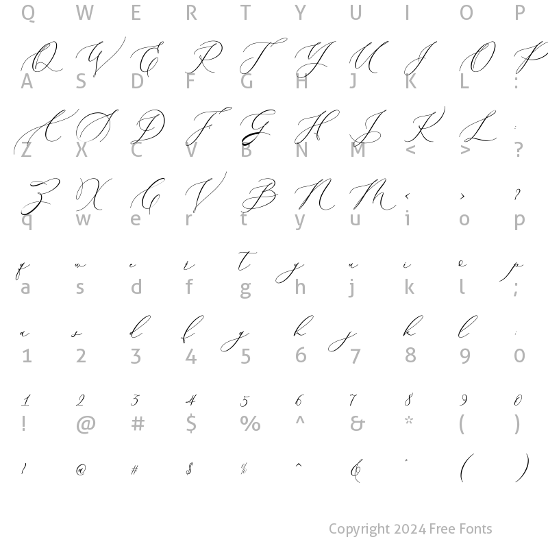 Character Map of Amira Madison Script Regular