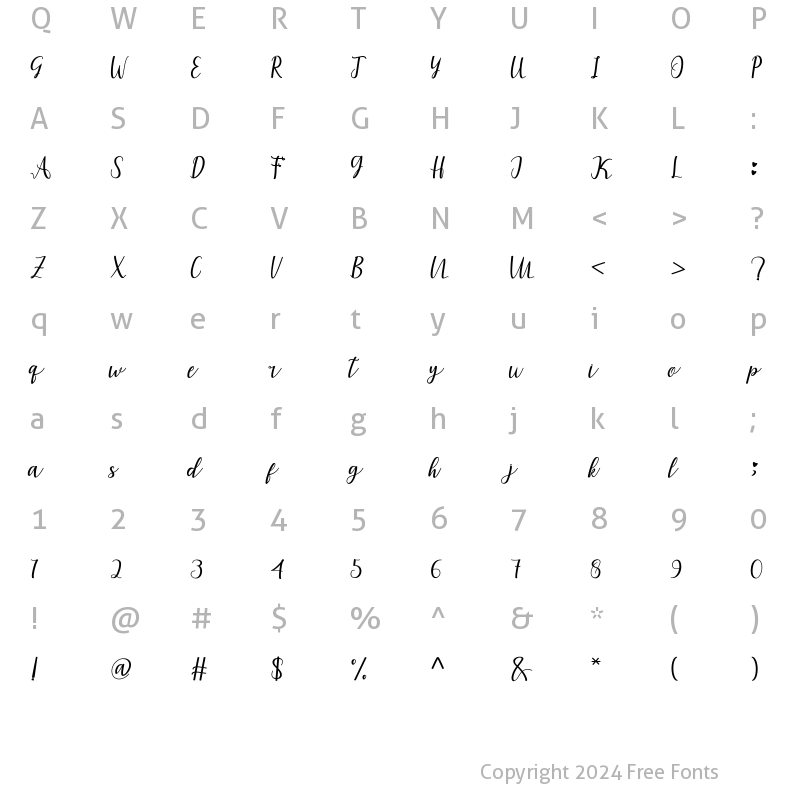 Character Map of amira script Regular
