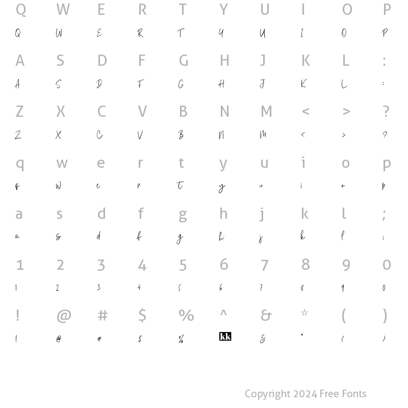 Character Map of Amirah Brillone Regular