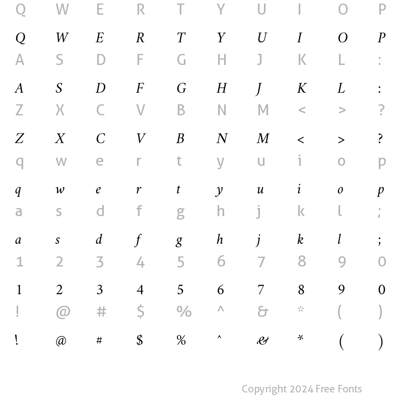 Character Map of Amiri Slanted