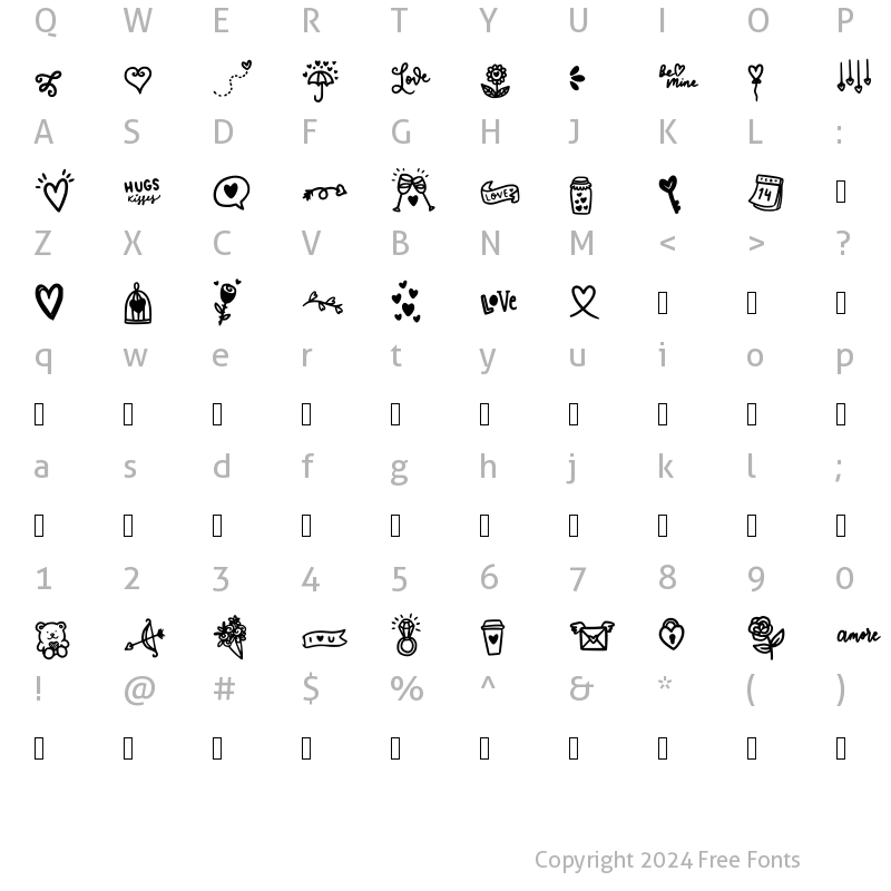 Character Map of Amore Doodles Regular