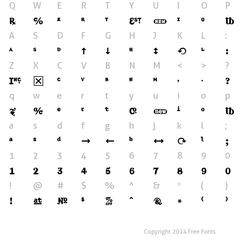 Character Map of Amplifier Extensions Bold