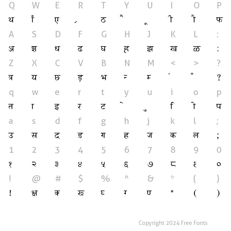 Character Map of AmrHindi Regular