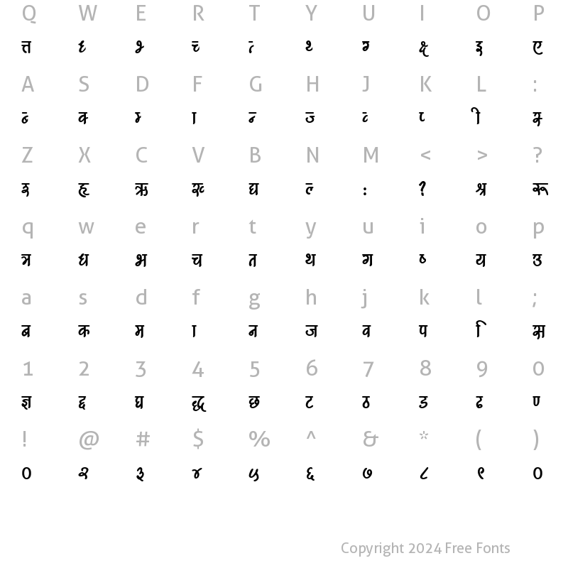 Character Map of Amrit Kuruti Regular