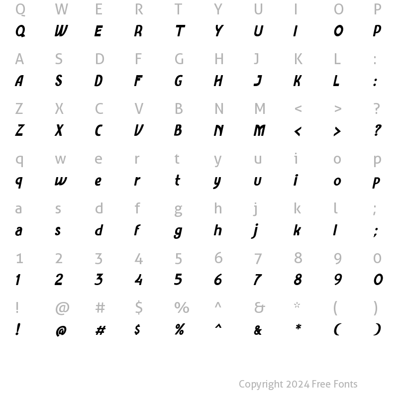 Character Map of Amro Sans Bold Italic