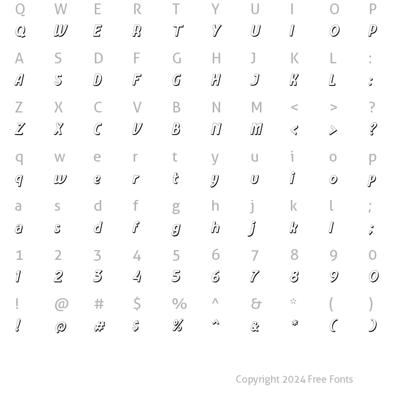 Character Map of Amro Sans Extrude Bold Italic