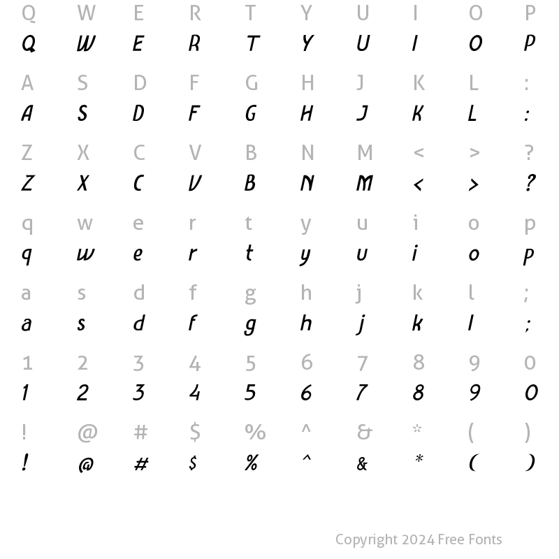 Character Map of Amro Sans Italic