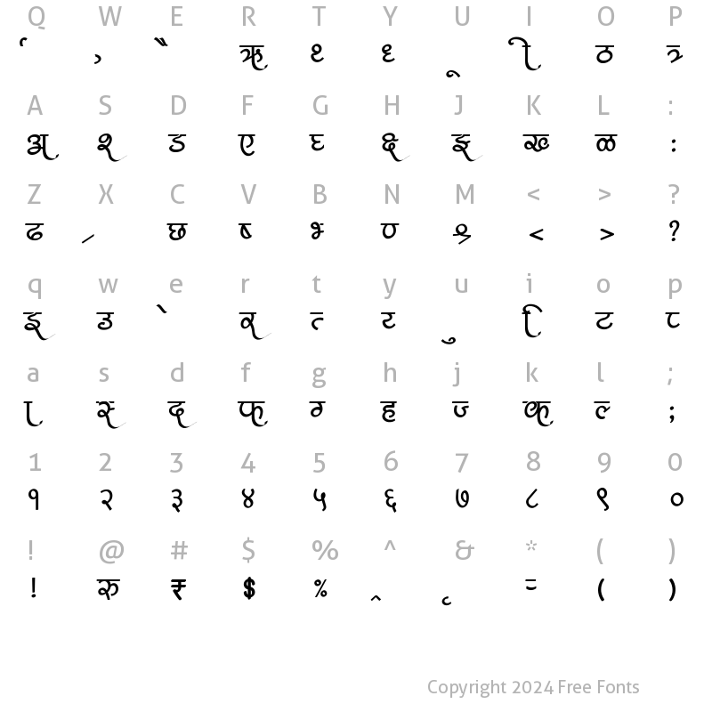 Character Map of AMS Aasmi Regular