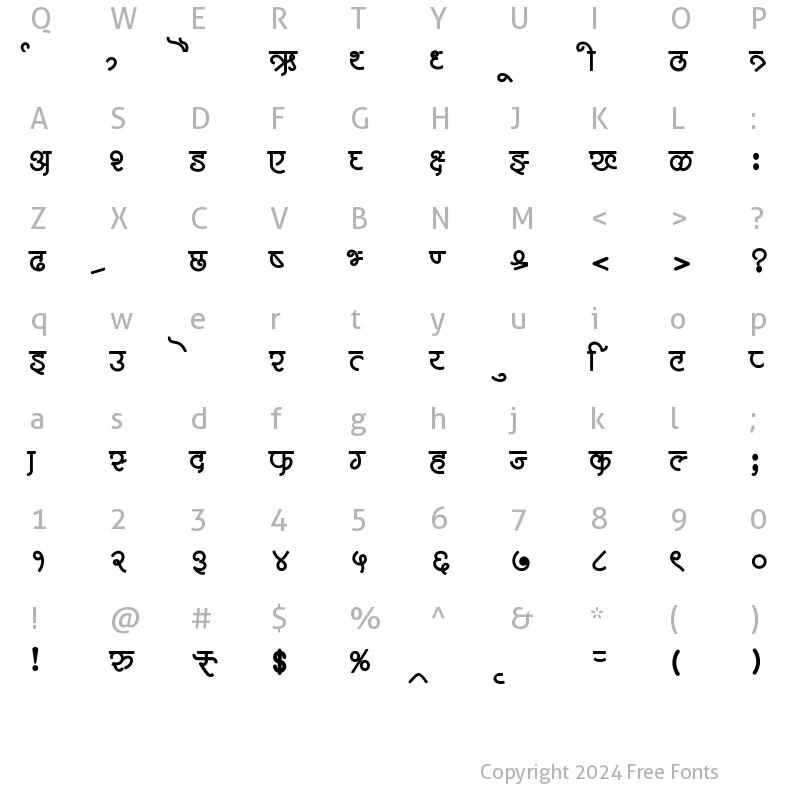 Character Map of AMS Barakhadi Regular