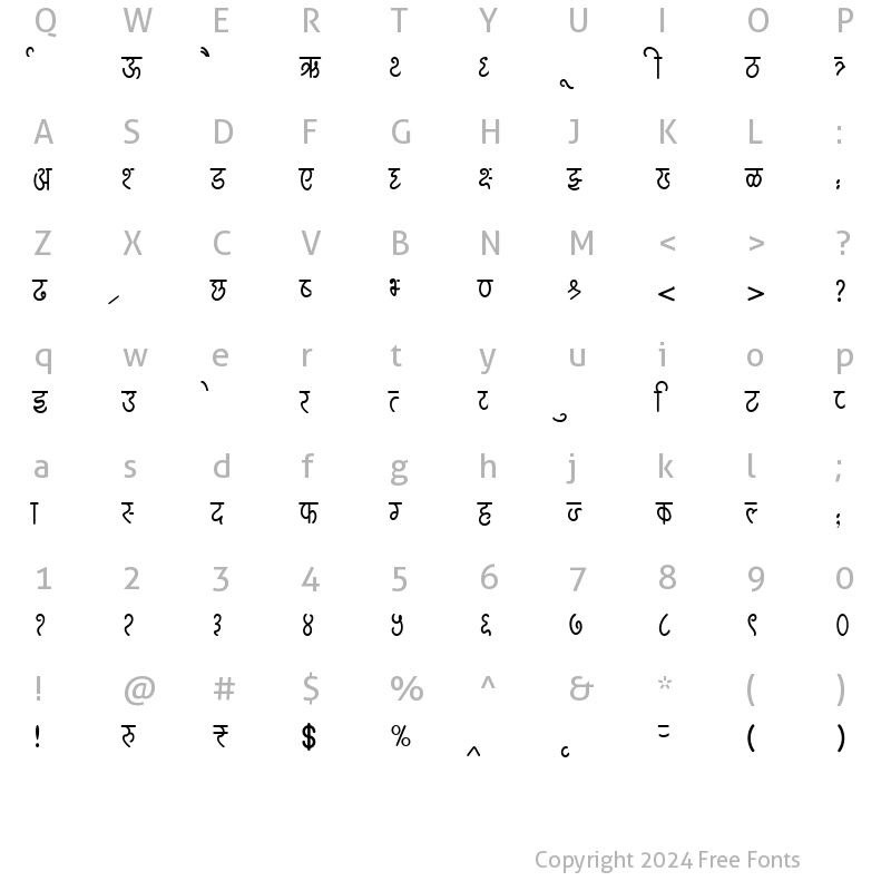 Character Map of AMS Bhagyshri Regular