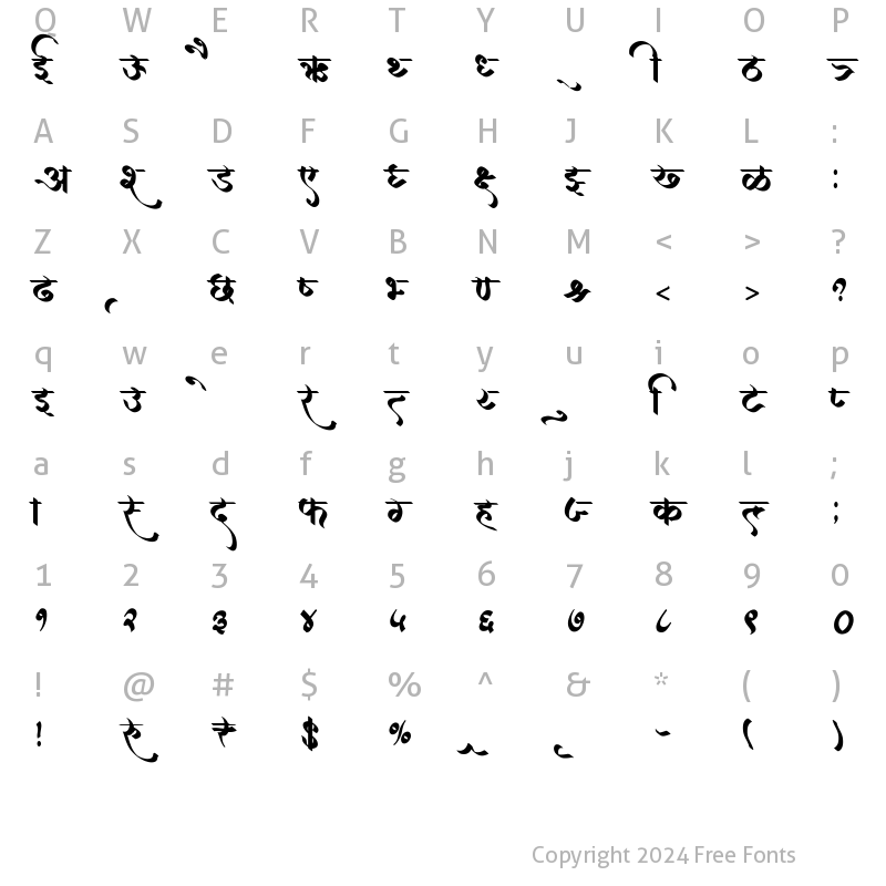 Character Map of AMS Chhatrapati Regular