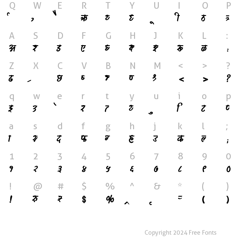 Character Map of AMS Hastkala Regular