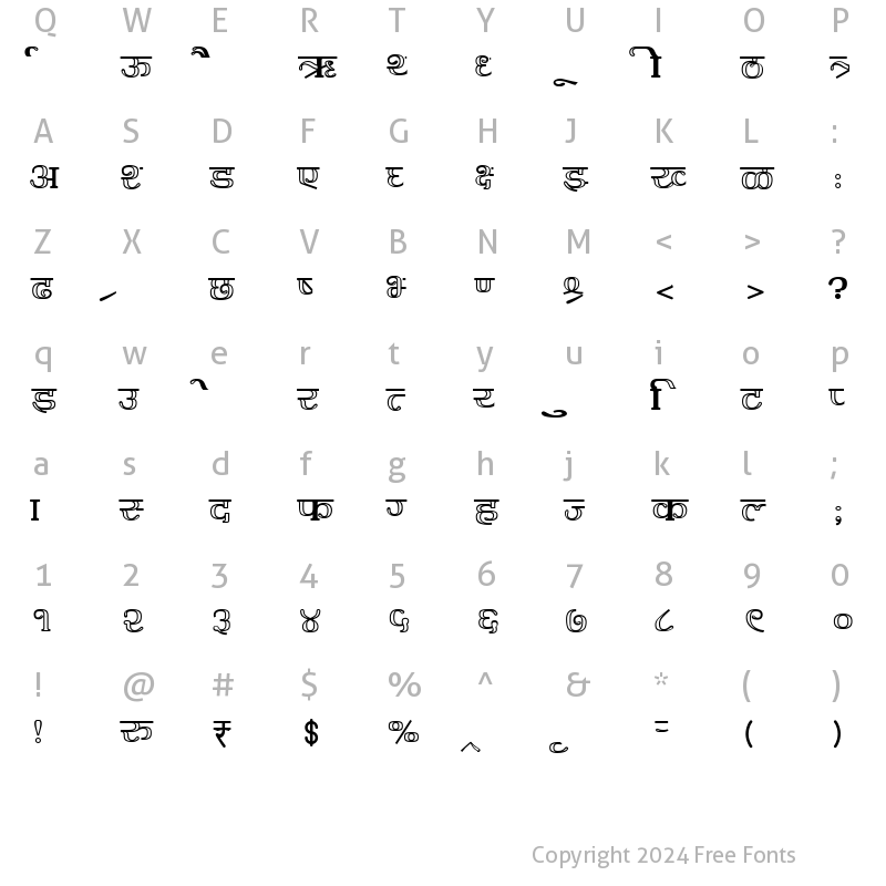 Character Map of AMS Kesri Regular