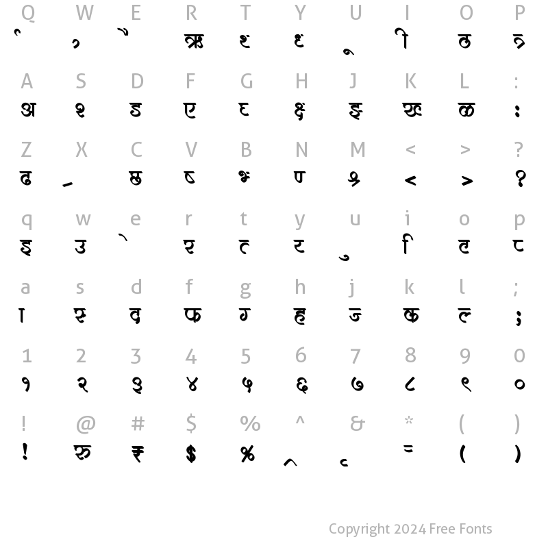 Character Map of AMS Lekhan 3 Regular