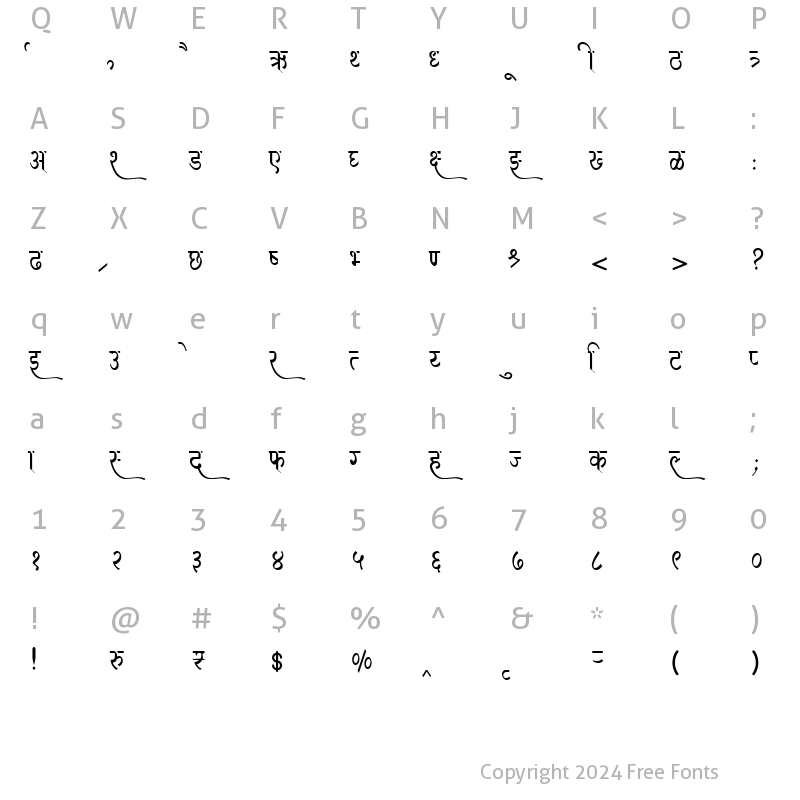 Character Map of AMS Purvi Regular