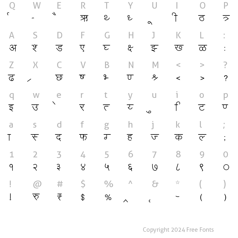 Character Map of AMS Samanya Regular