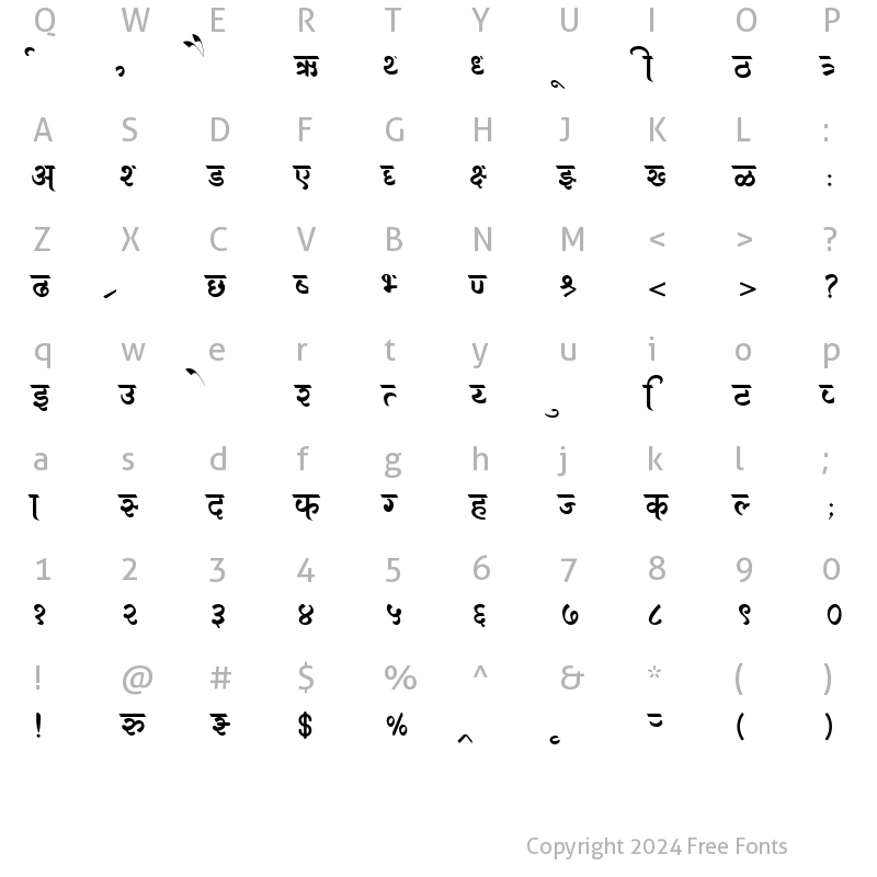 Character Map of AMS Shikha Regular