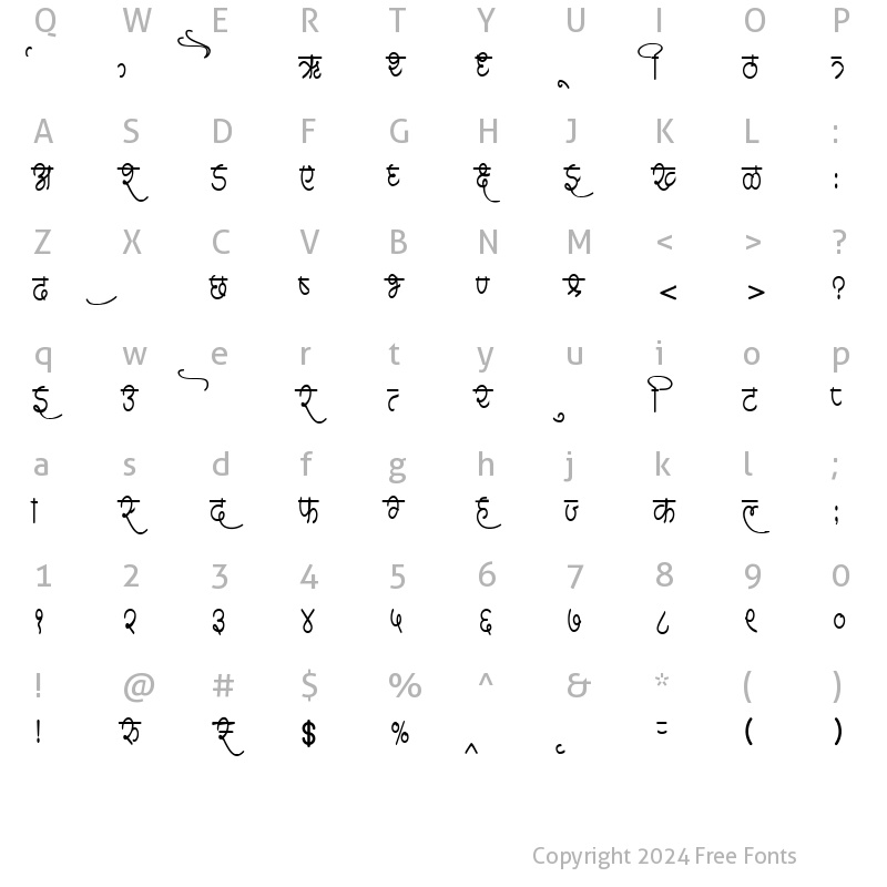 Character Map of AMS Shloka Regular