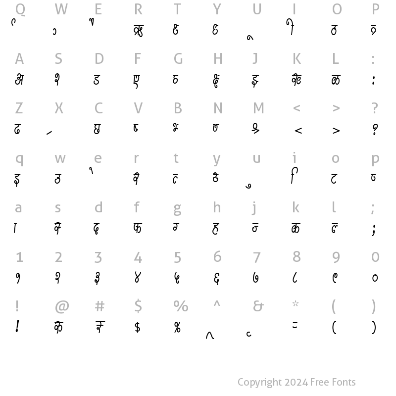 Character Map of AMS Swarup Reguler Regular