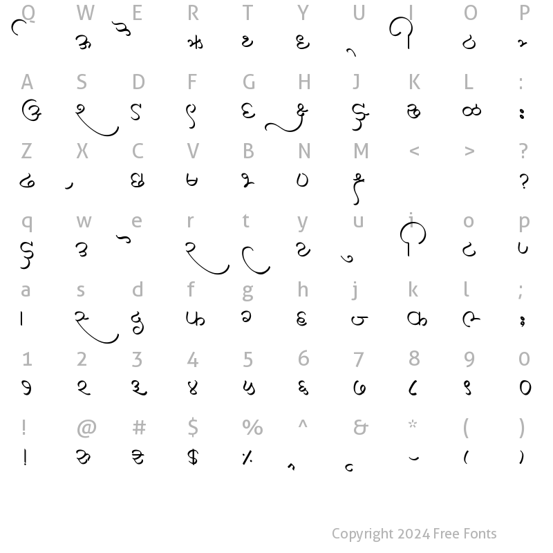 Character Map of AMS Tushar Regular