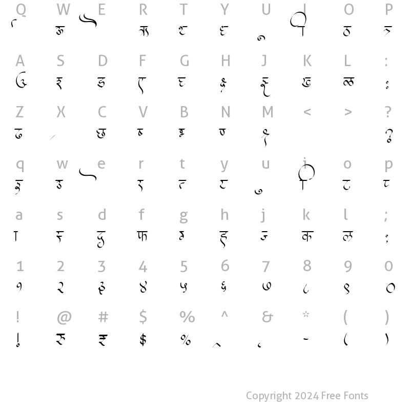 Character Map of AMS Vedant Regular