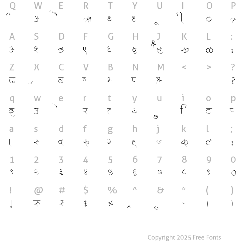 Character Map of AMS Yantra Regular