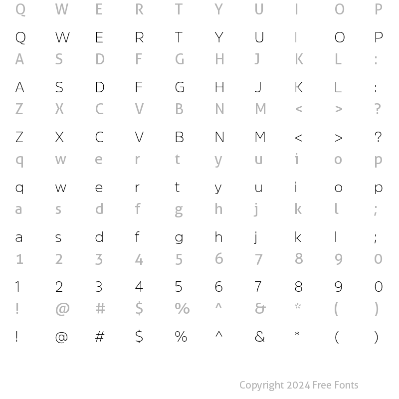 Character Map of AmsiProAKSNormal-ExtraLight Regular