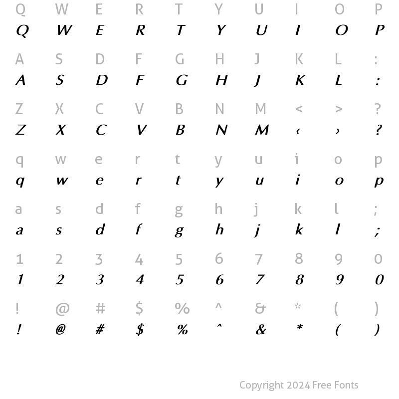 Character Map of Amsterdam Bold Italic