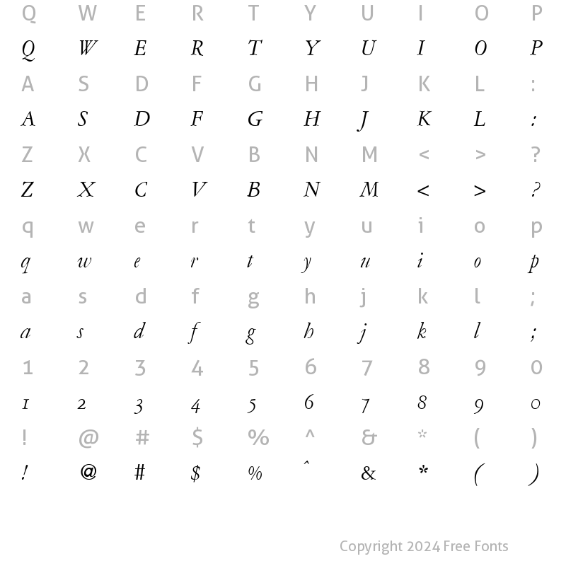 Character Map of AmsterdamerGaramontOsf RegularItalic