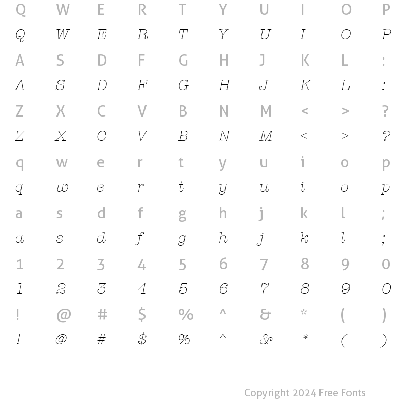 Character Map of AmTypewriterITC Light Italic