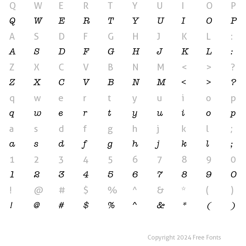 Character Map of AmTypewriterMdITC Medium Italic