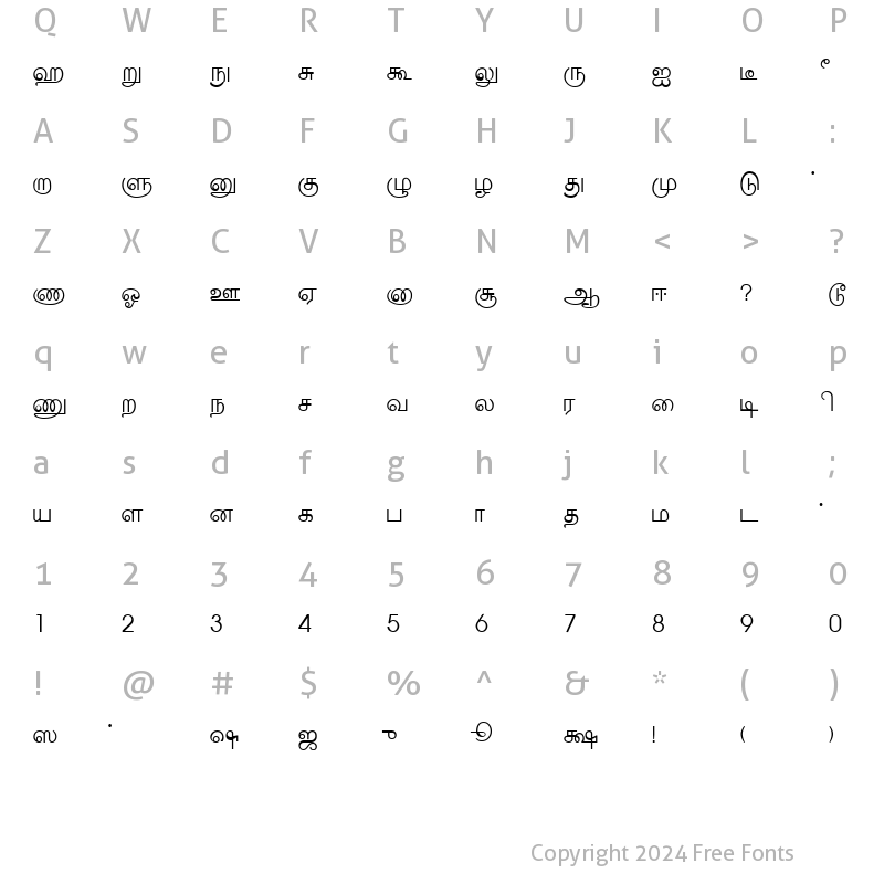 Character Map of Amudham Normal