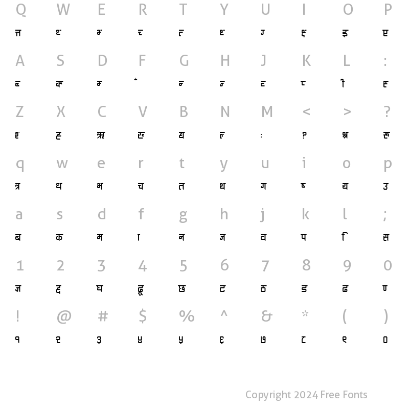 Character Map of Ananda Devanagari NP Regular