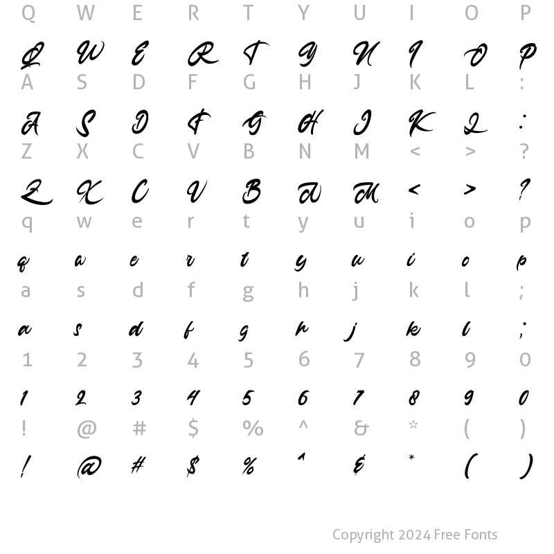 Character Map of Anasite Malela 3 Regular