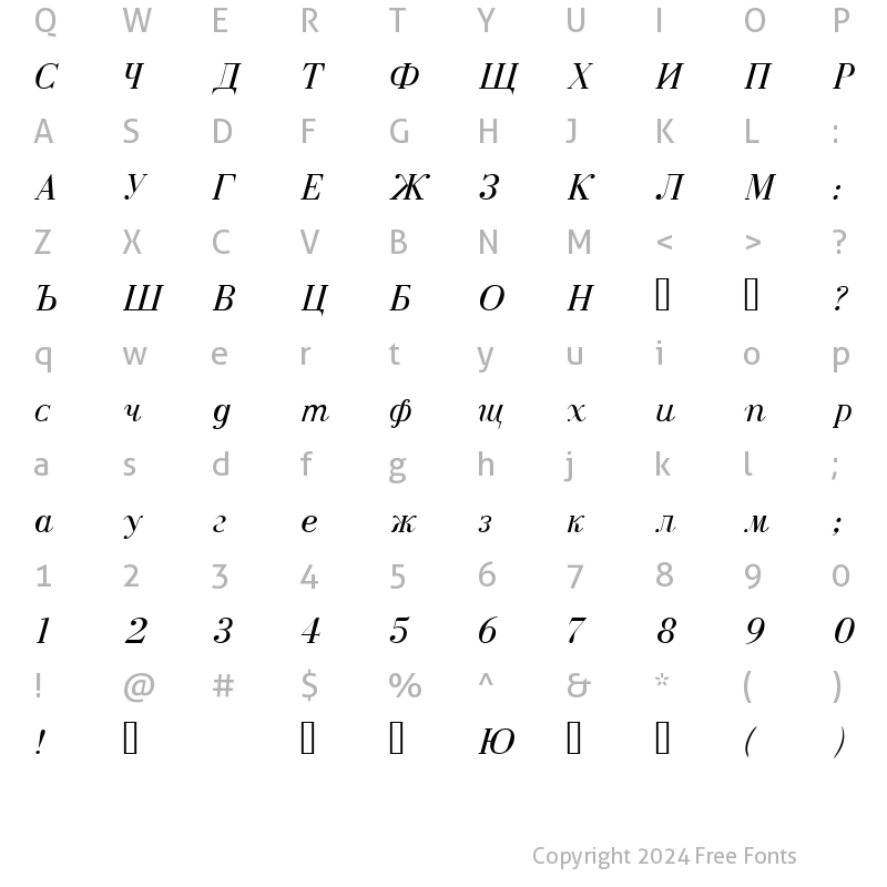 Character Map of AnastasiaSSK Italic