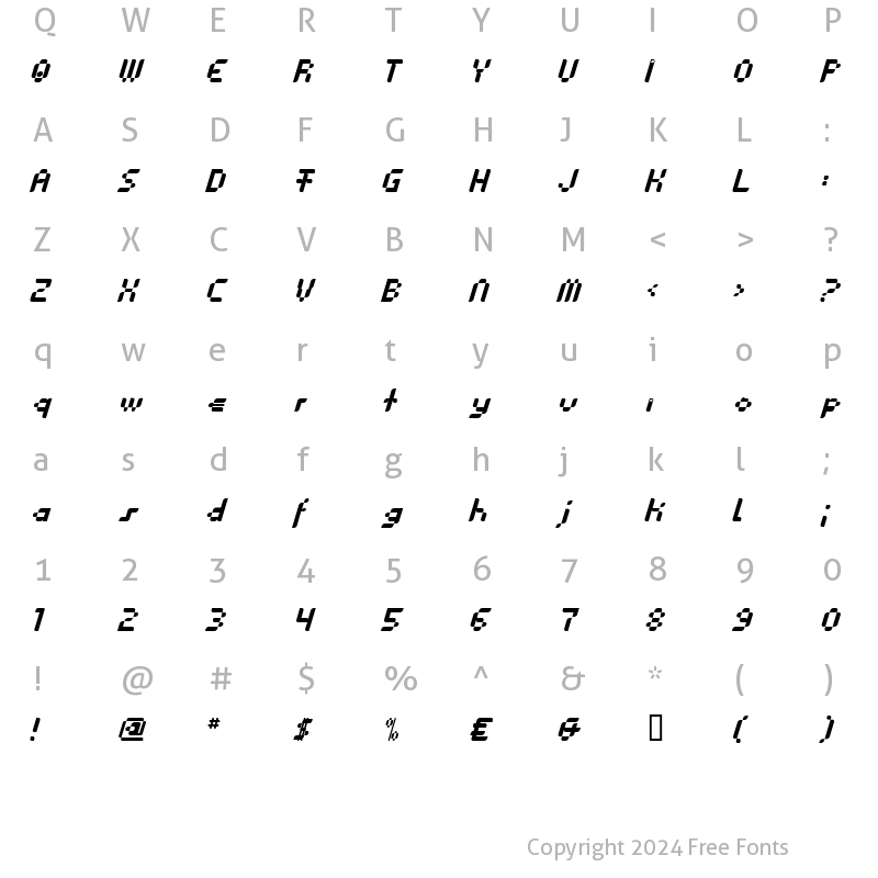 Character Map of Anasthesia Italic