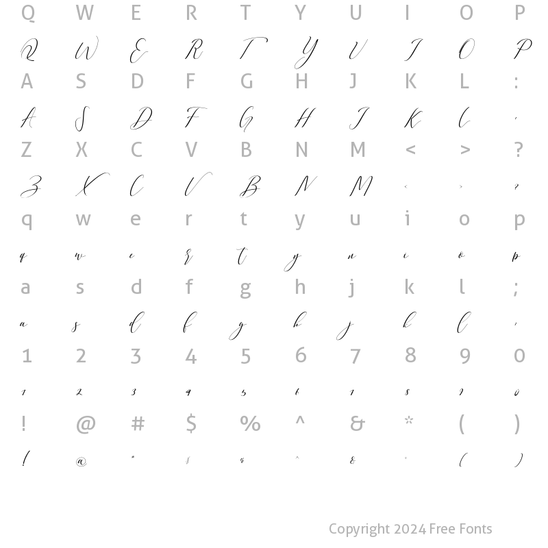 Character Map of Anatasha Regular