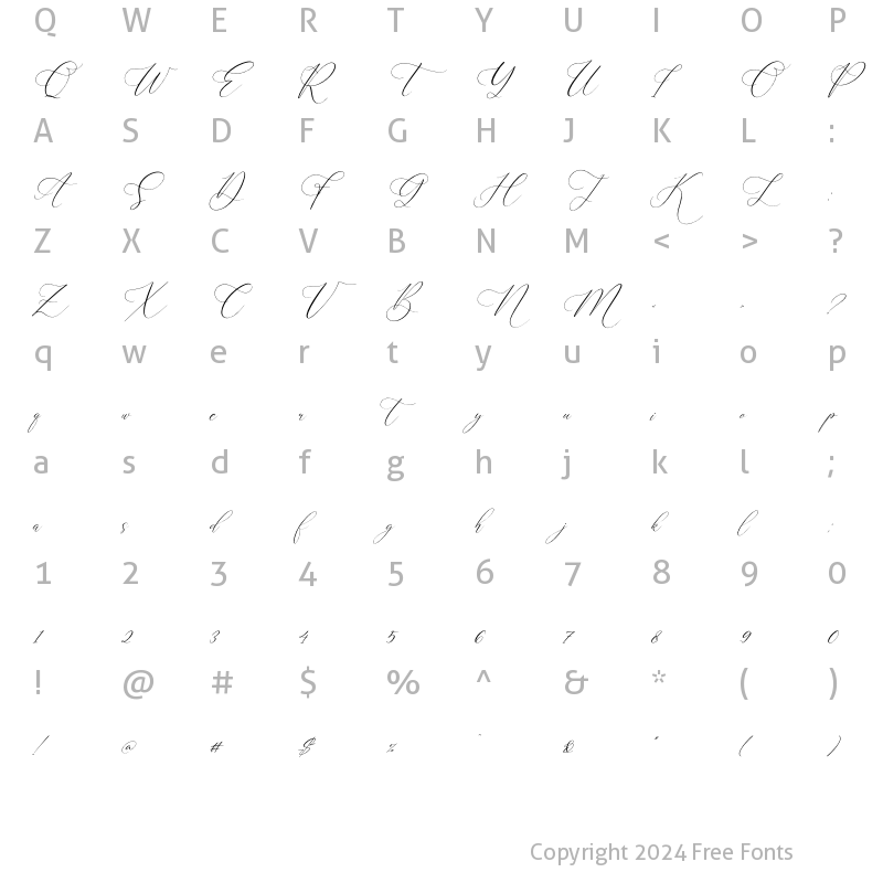 Character Map of Anatasya Lenttera Italic