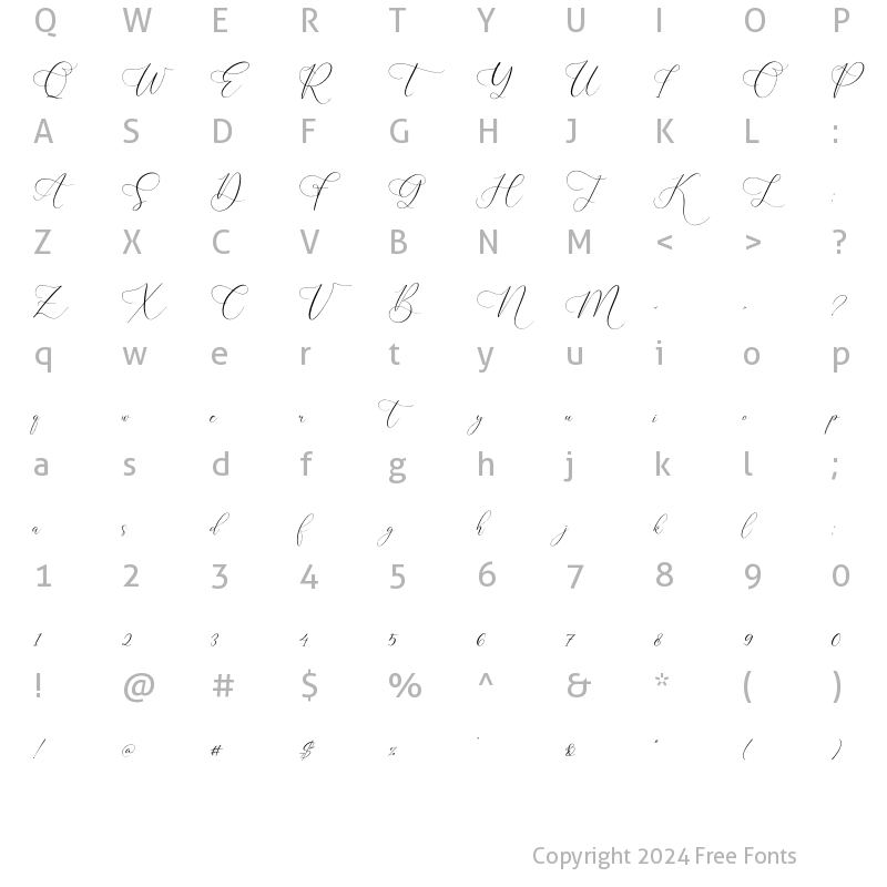 Character Map of Anatasya Lenttera Regular