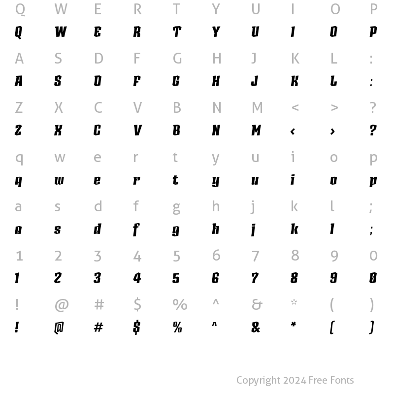 Character Map of AncoaSlanted-Black Regular